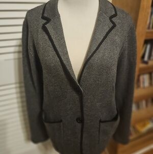Magaschoni Black And Gray Cardigan Size L Herringbone Style